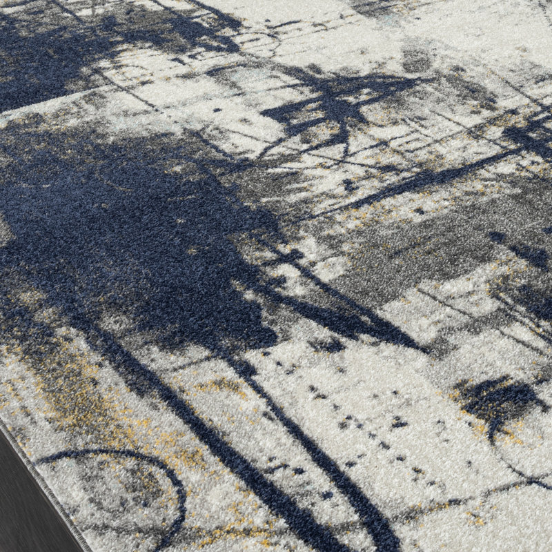 17 Stories Haughay Performance Navy/White/Gray Rug & Reviews Wayfair